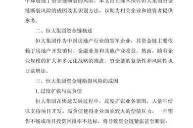 恒大债务危机启示录：房地产企业财务风险管理的多维研究